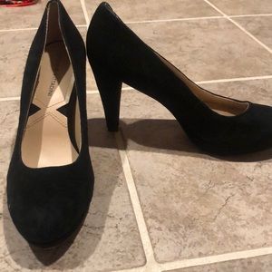 Black suede platform heels